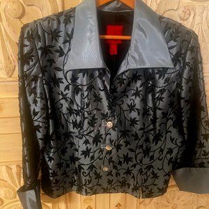 JS Collections Formal Blue Taffeta Floral Beaded Rhinestone Cocktail Jacket 14